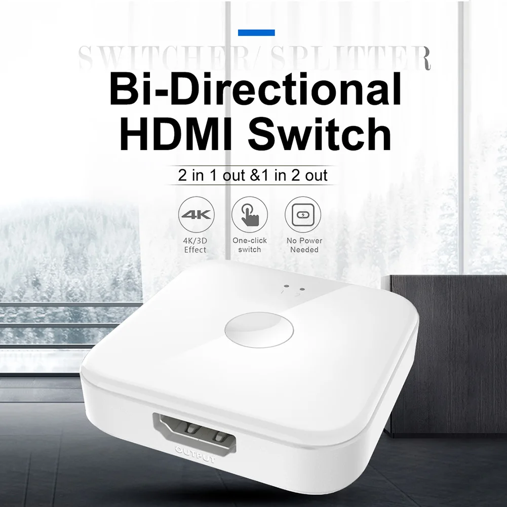 Interruptor KVM HDMI, 2 en 1 de salida y 1 en 2 de salida, conmutador compatible con HDMI, sin alimentación externa, compatible con 4K, 30Hz