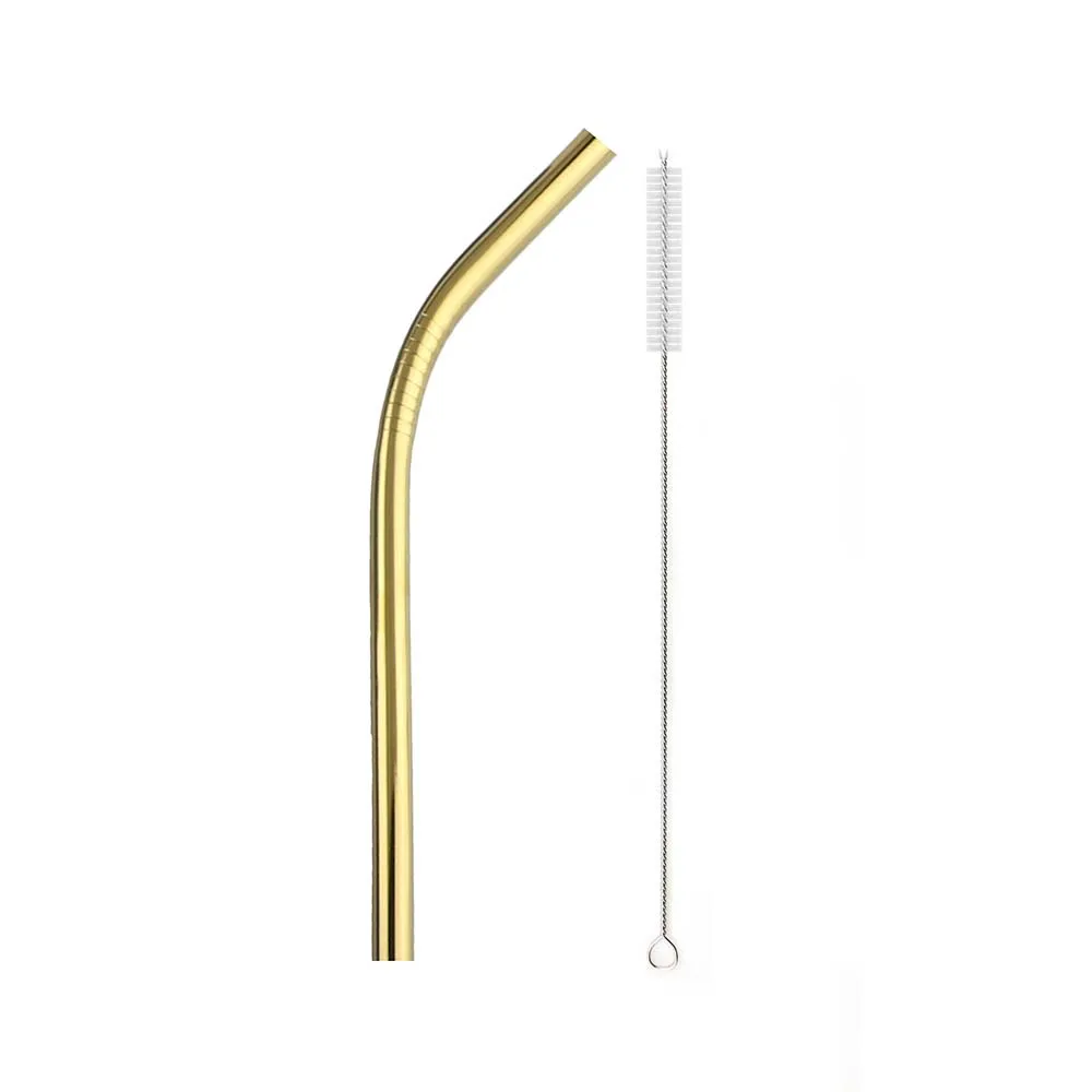 1Pcs Bent Gold 1 шт многоразовая Питьевая соломинка 12 мм металлическая соломинка набор 304 из нержавеющей стали соломинка жемчужный молочный коктейль пузырьковая чайная соломинка с чистящей щеткой - Цвет: 1Pcs Bent Gold