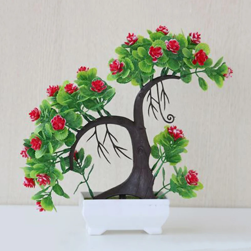 Artificial Bonsai Flower Tree Potted Welcoming Fake Plant Home Window Decoration