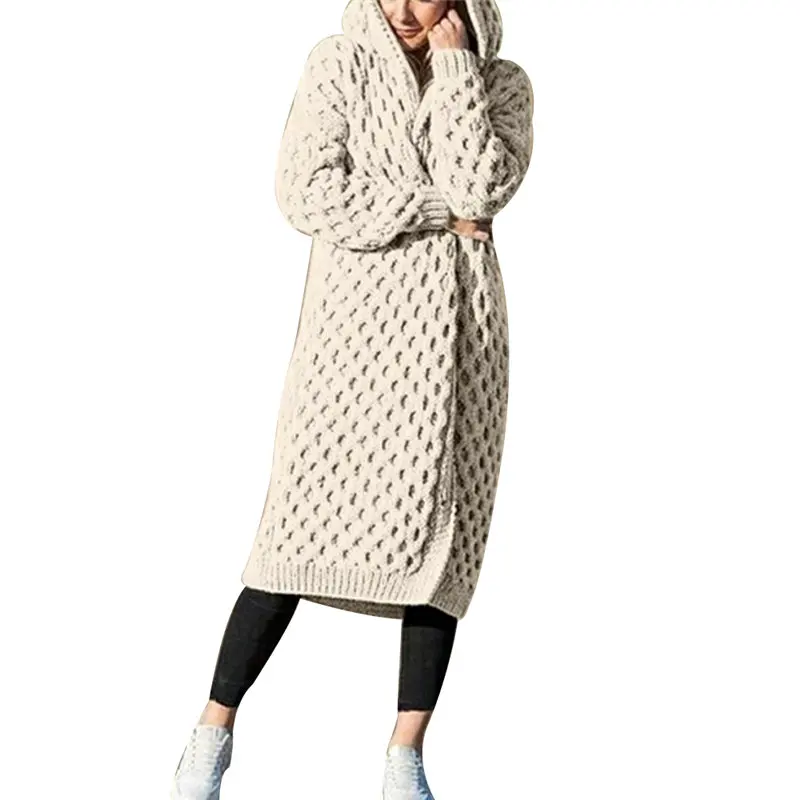 New Women's Knit Wool Sweater Cardigan Coat Hooded Thick Long Sleeve Plus Size Casual Knitted Winter Warm Female Lady Jacket |