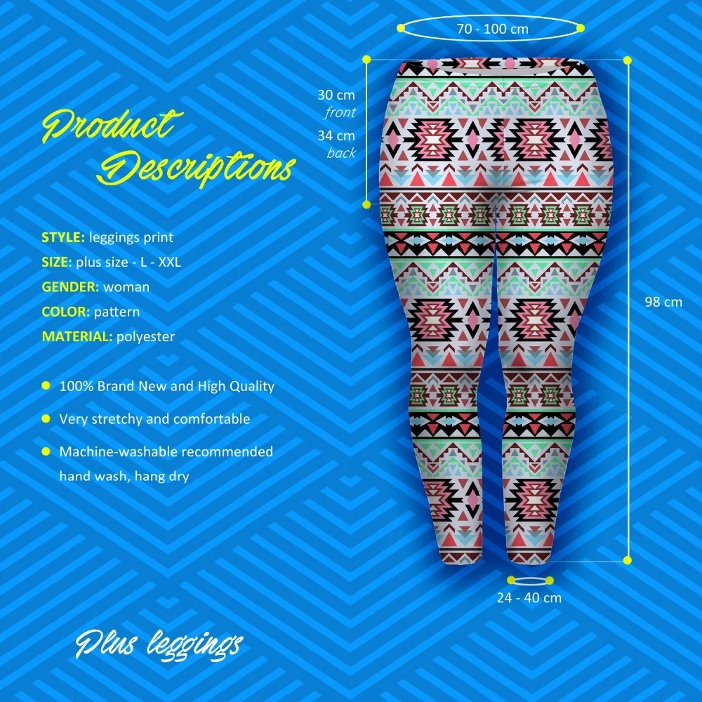Модные леггинсы большого размера, Boho Green, с принтом, высокая талия, леггинсы размера плюс, брюки стрейч, штаны для пухленьких женщин