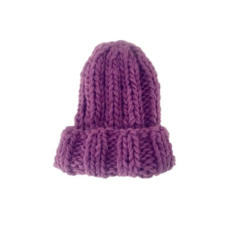Purple Женские зимние меховые шапки из искусственного меха, женская теплая шапка, вязаная бини зимняя теплая вязаная шапка, простая одноцветная плотная модная шапка - Цвет: Purple