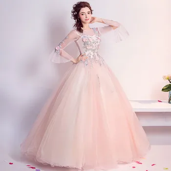 

2019 Wedding Celebrity Backless Pink Floral Beading Dress Sexy Women Full O Neck Lace Ball Gown Beach Style Dresses Wholesale