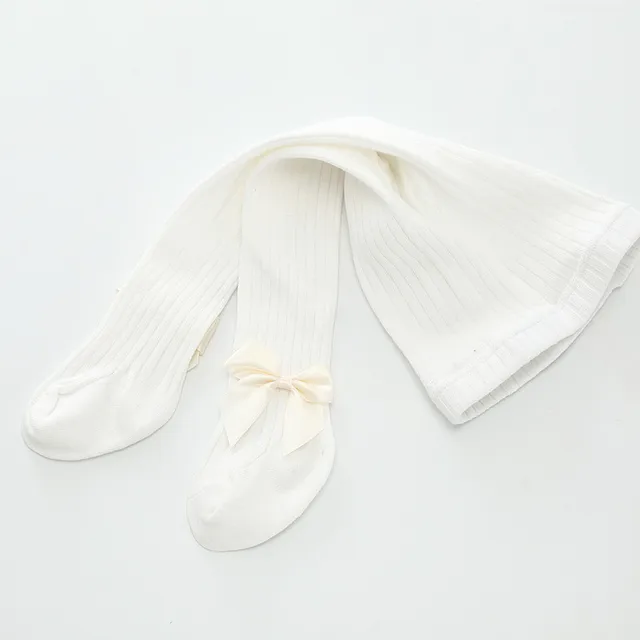Cute Bowknot Tights for Girls Knitted Cotton Winter Girls Tights High Waist Children Pantyhose Baby Girl Toddler Tights 0-8 Yrs 03 White
