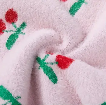 

Purple Pink Baby Kids Tshirt Sweater Baby Girl Cherries Pattern Little Girl Outfit O-Neck Knitted Clothes for 2T-6T