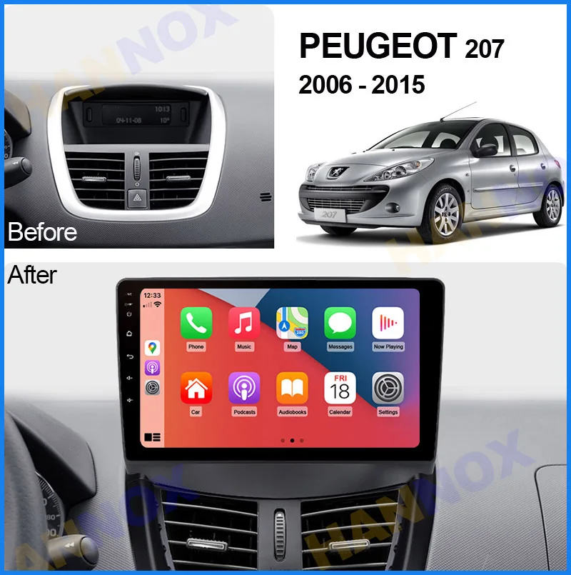 Car Android Multimedia Player For Peugeot 207 2006-2014 Stereo Radio Video  Wifi Carplay GPS Navigation 9 Inch