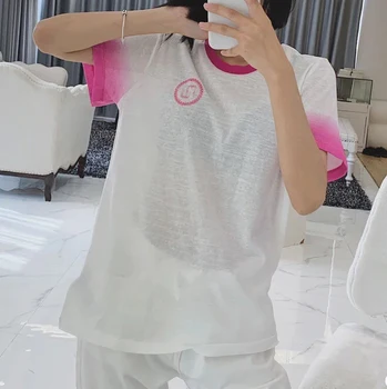 

Gradient sleeves women t-shirt color-block alphabet print short-sleeved Tee top 2020 new