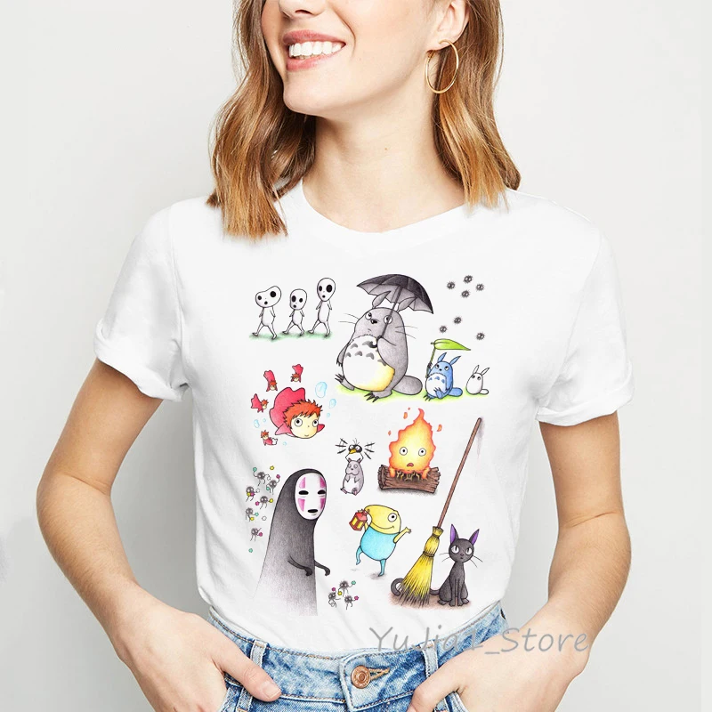 Y82472 Футболка totoro Spirit Out camiseta mujer Studio Ghibli женская футболка с японским рисунком аниме женская футболка Miyazaki Hayao - Цвет: Y82472
