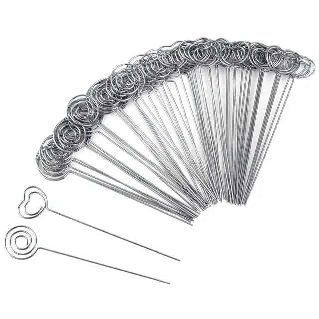 60 Pieces Metal Wires Memo Clip Note Card Holders Table Number Clip Photo Stand for Wedding Party Cake Decor, Round and Heart Sh 1