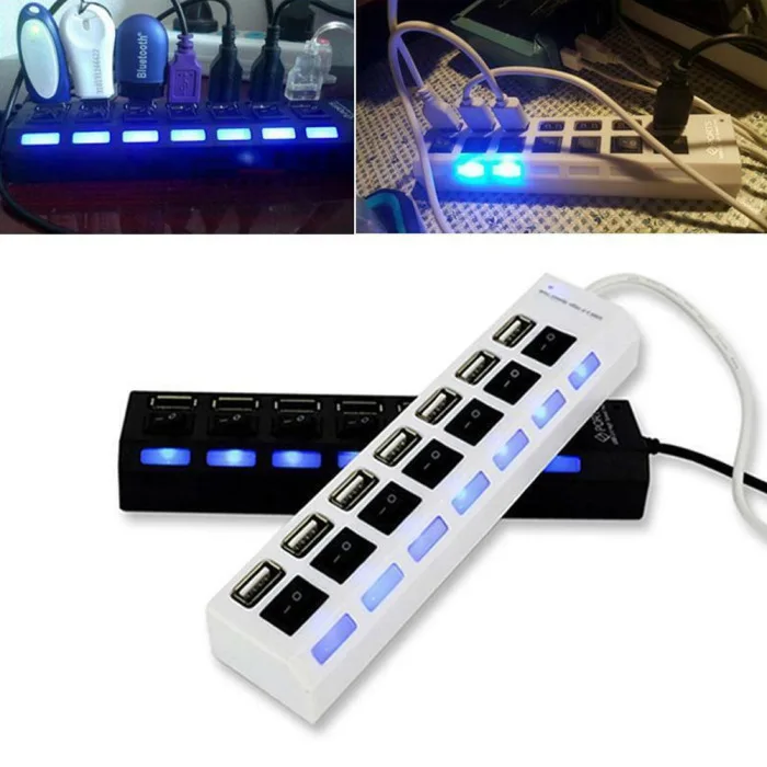 7-Порты и разъёмы USB 2,0 концентратор с высокими Скорость адаптер On/Off переключатель для портативных ПК Офис X-лучший