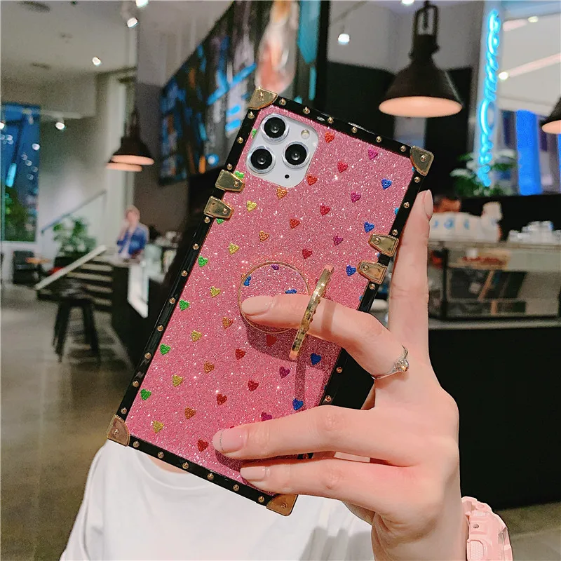 PINK Шикарная блестящая стойка чехол s для Xiaomi mi 9 Красный mi Note 7 красный mi 7 K20 Funda чехол Funda Telefon Kilifi love heart Bling Funda Coque - Цвет: PINK