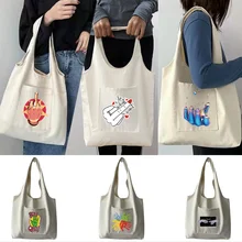 Shopping Bags Women‘s Shopper Canvas Commuter Vest Bag Sexy Color Hand Printed Handbags Eco Tote Pure Cotton School Bag