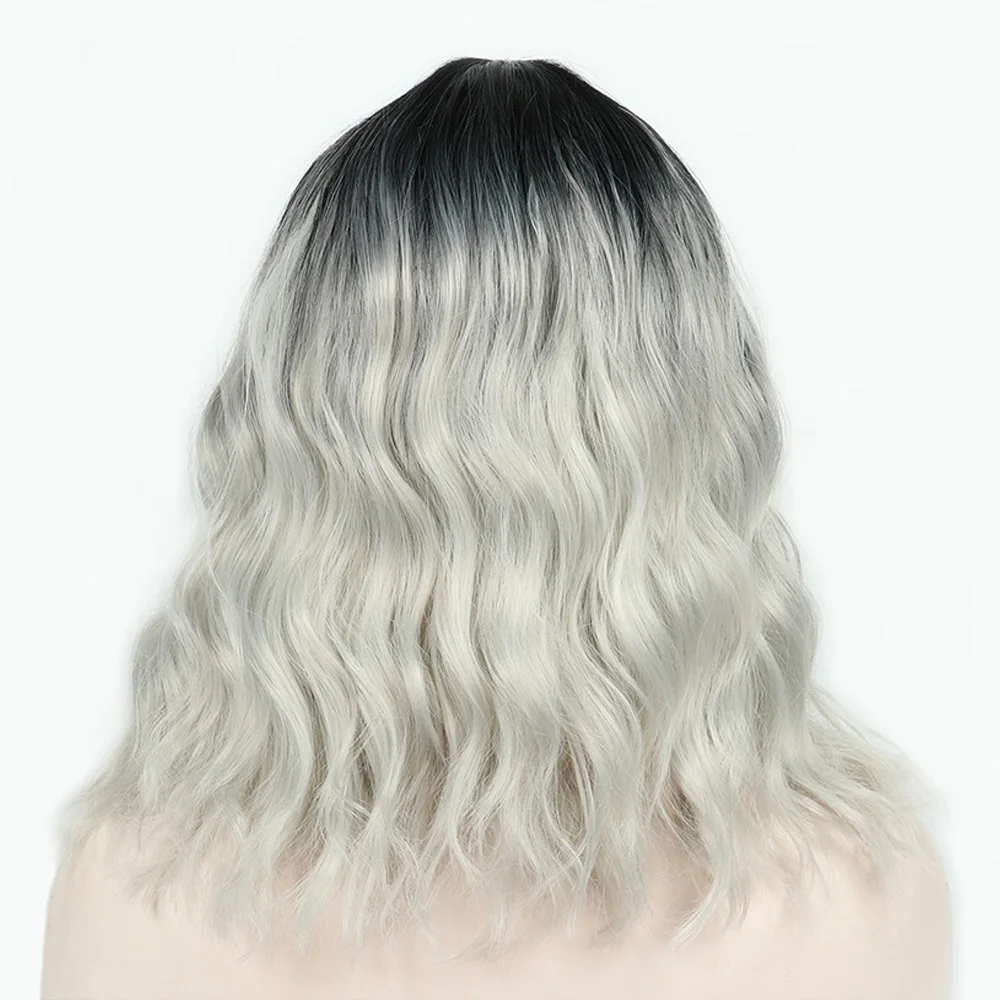 ValenWigs 1" натуральный эффектом деграде(переход от темного к парик коричневый смешанный светлые/Краска для волос, Серебряно-серый средняя часть Волнистые Синтетические волокна парики для Белый Черный Для женщин