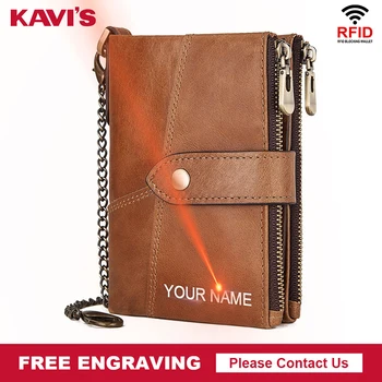 

KAVIS Rfid Free Engraving Genuine Leather Wallet Men Crazy Horse Male Wallets Coin Purse Short Male Money Bag Walet DIY