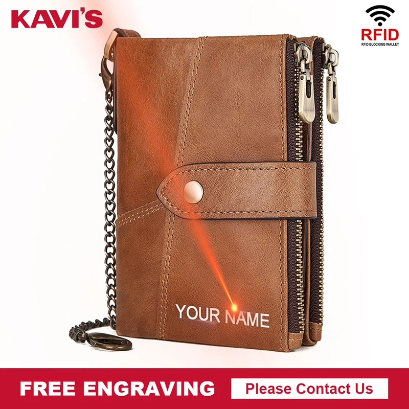 KAVIS Rfid Бесплатная гравировка кошелек из натуральной кожи мужские кошельки Crazy Horse