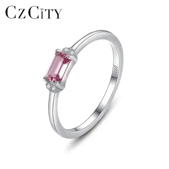 

CZCITY Elegant Rings Pink Gemtones 925 Sterling Silver Fine Jewellery for Women Dating Engagement Christmas Gift Bijoux SR604