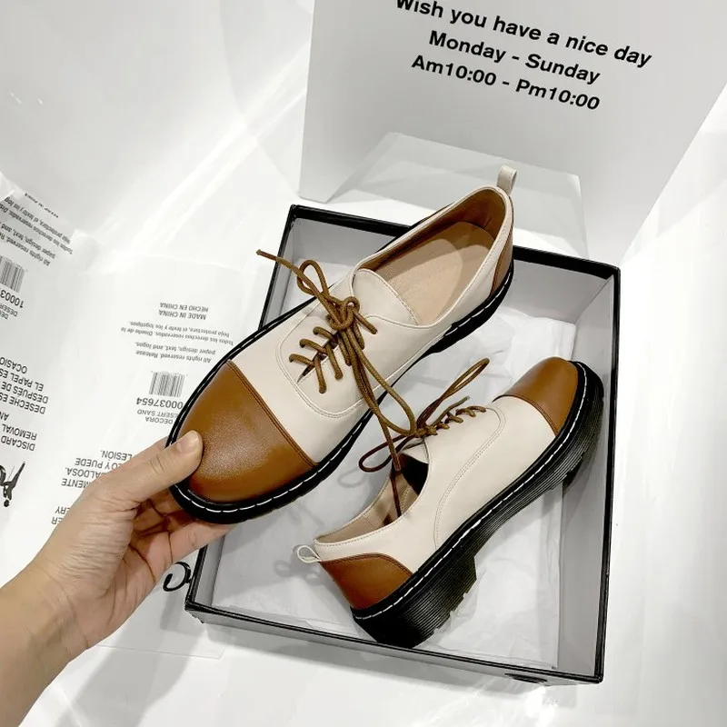 Туфли-оксфорды MAZIAO женские ПУ кожа плоская подошва винтажные на шнуровке лоферы