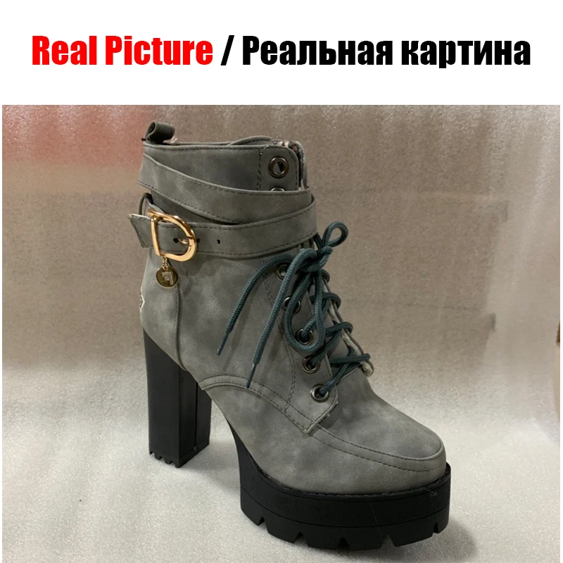 BONJOMARISA/Большие размеры 33-43, новые женские ботильоны на высокой платформе, красивые мотоциклетные ботильоны г. Женская обувь на очень высоком каблуке