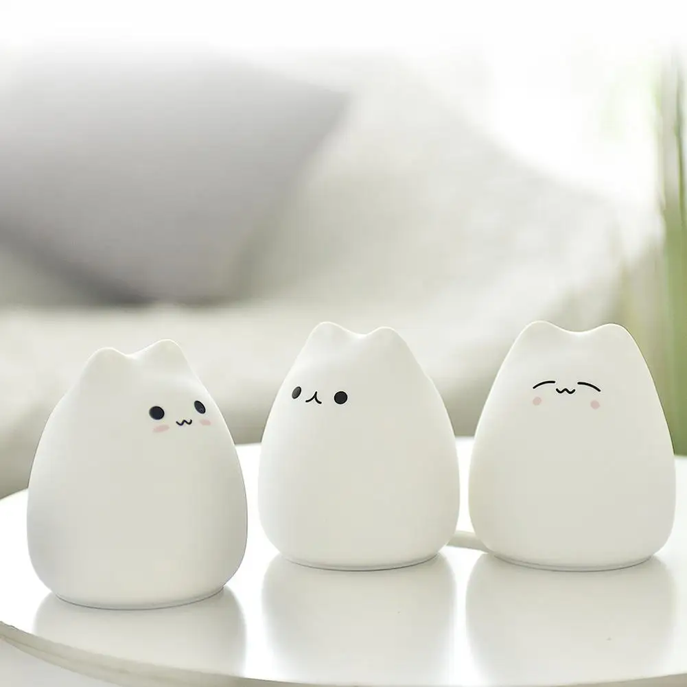  Kawaii Mini Cute Cartoon Night Light Cat Shaped Pat Light Lamp Soft Silicone Nightlight for Kids To - 4000133119753