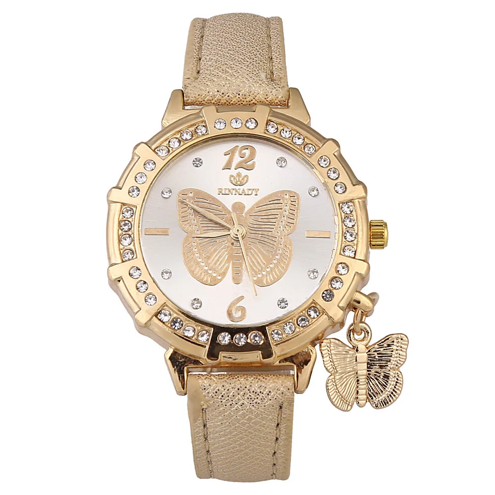 

Top Brand Hot Women Watches Red Butterfly Pendant Charm PU Quartz Watch Female Wrist Watch Reloj Mujer Relogio Feminino