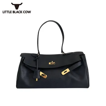 

Brand Real Leather Luxury Lady Handbag 2020 New High Capacity Vintage Office Cowhide Shoulder Bag Party Black Big Bags Women