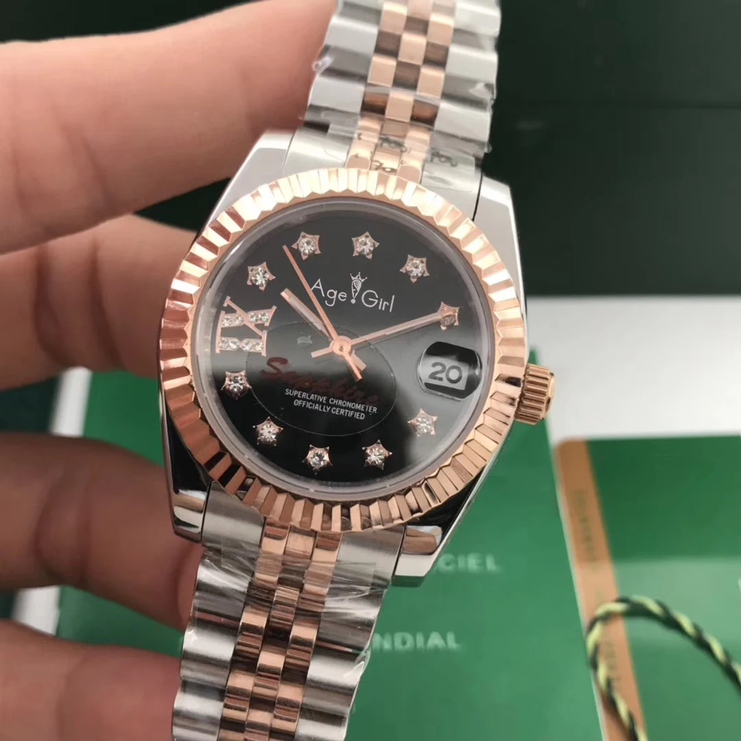 

Famous Brand Stainless Steel Sapphire Watch Women Lady Automatic Mechanical Diamond Silver Rose Gold Rome Black Datejust 31mm
