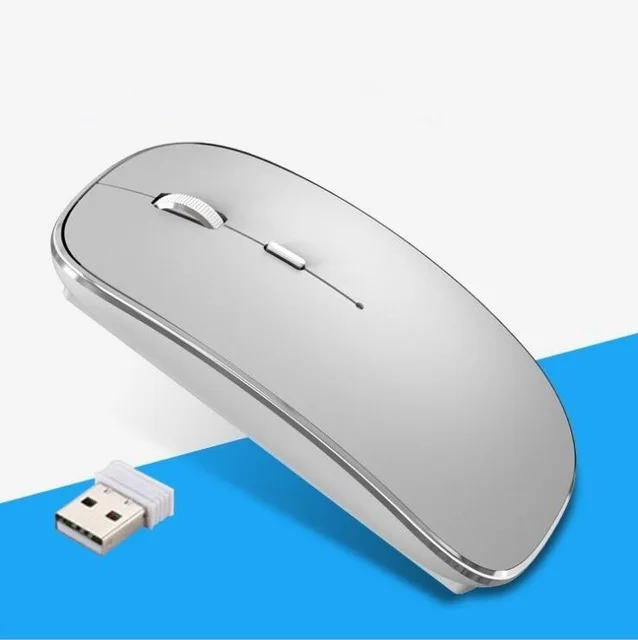 Silver Обновление 2,4 г 10 м расстояние ультра-тонкий Бесшумная зарядка Беспроводной Мышь 4 кнопки полностью совместим с низким Мощность Портативный 1600 Точек на дюйм Мышь - Цвет: Silver