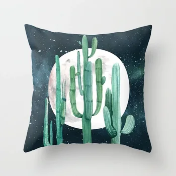 

Plant Cactus Succulent Dacron Pillow Cover Office Fabric Sofa Cushion Cover Home Peach Skin Pillow Case