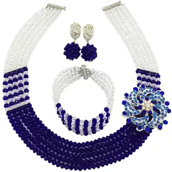 

fashion royal blue and clear ab nigerian wedding african beads crystal bead strand necklace jewelry set for women