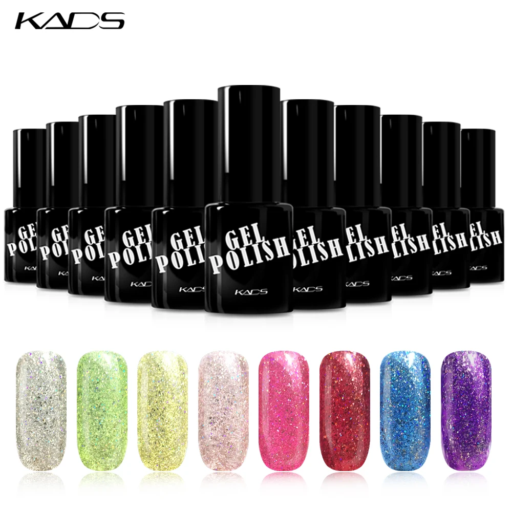 Kads новинка неоновый Глиттеры для ногтей Гель-лак uv/led soak off Гели для ногтей Цвет Радуга Гели для ногтей лак УФ Топ-покрытия для ногтей Базовые покрытия для ногтей