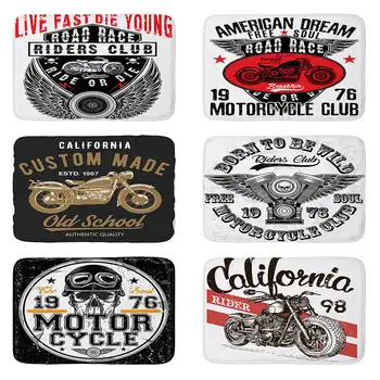 

Motorcycle Poster Art printed Flannel Floor Mat Anti-Slip Tapete Floor Mats Kitchen Doormat welcome mats for front door