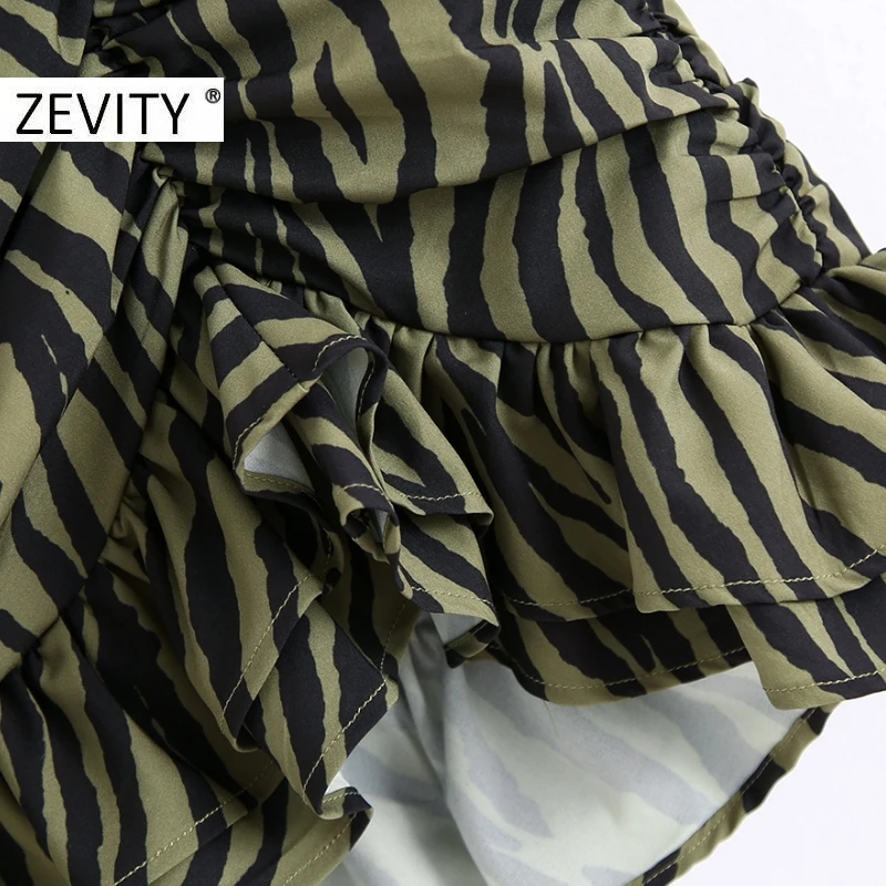 ZEVITY New Women animal pattern print pleated asymmetrical skirt faldas mujer female back zipper chic hem ruffles skirts QUN693