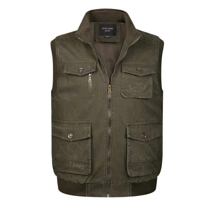 Hot Sale Men Baggy Sweatshirts Jacket Male Pockets Sleeveless Khaki