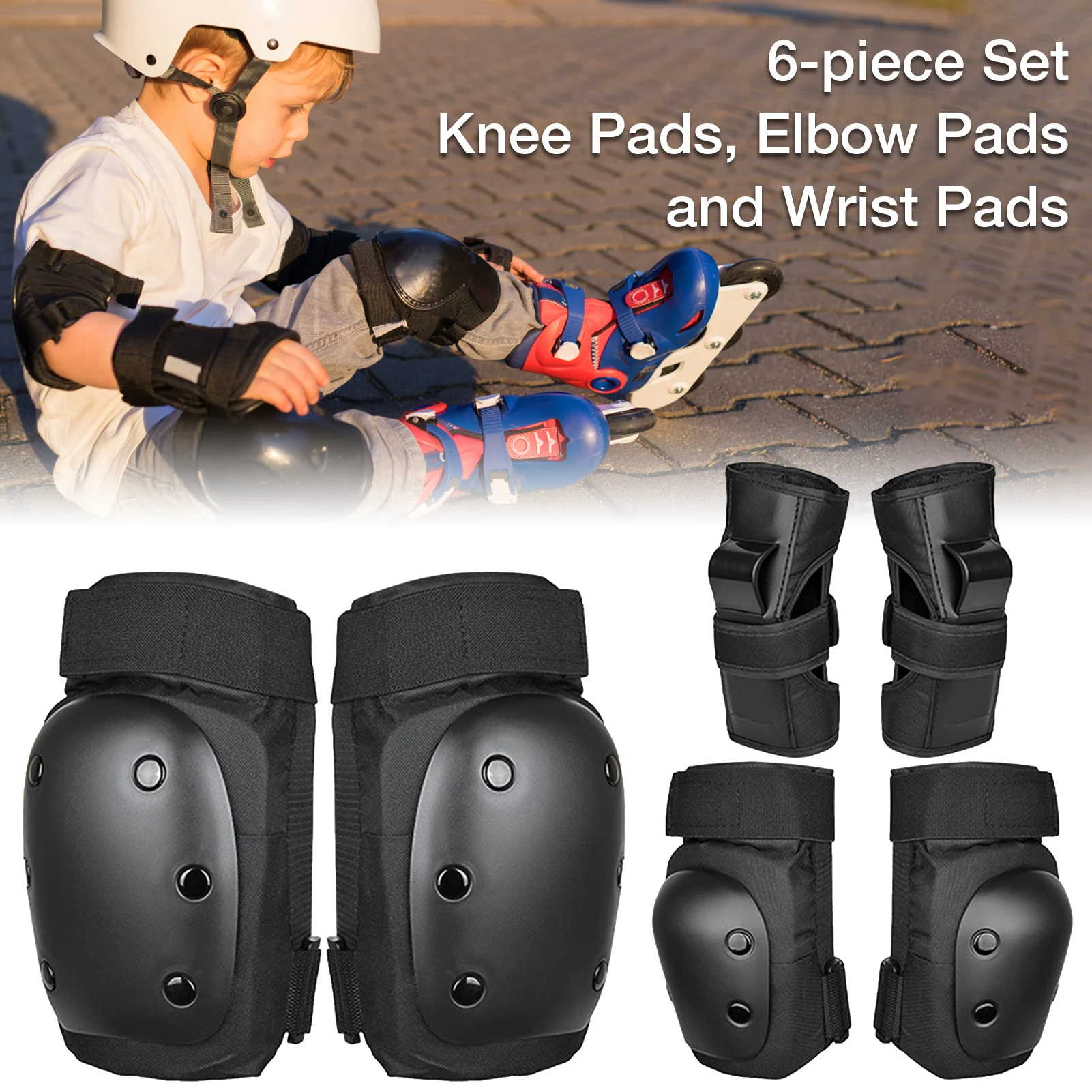 6 Pieces Roller Skating Protective Gear Set Knee Pads Elbow Pads Wrist Guard 