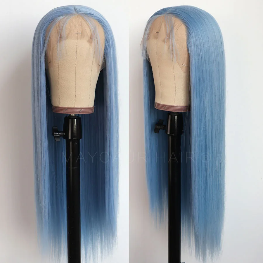 

Maycaur Long Blue Wigs Glueless Synthetic Lace Front Wigs Straight Women's Blue Hair