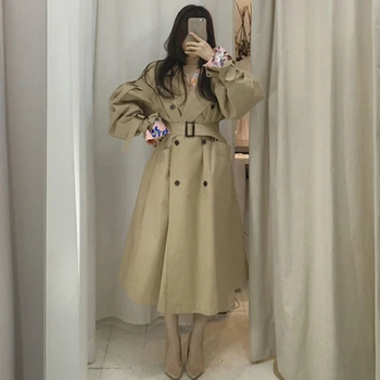

spring High Quality Womens Long Trench Coats With Belt Loose Vintage Coat Women 2020 New Casual Elegant Outwear Windbreaker FY64