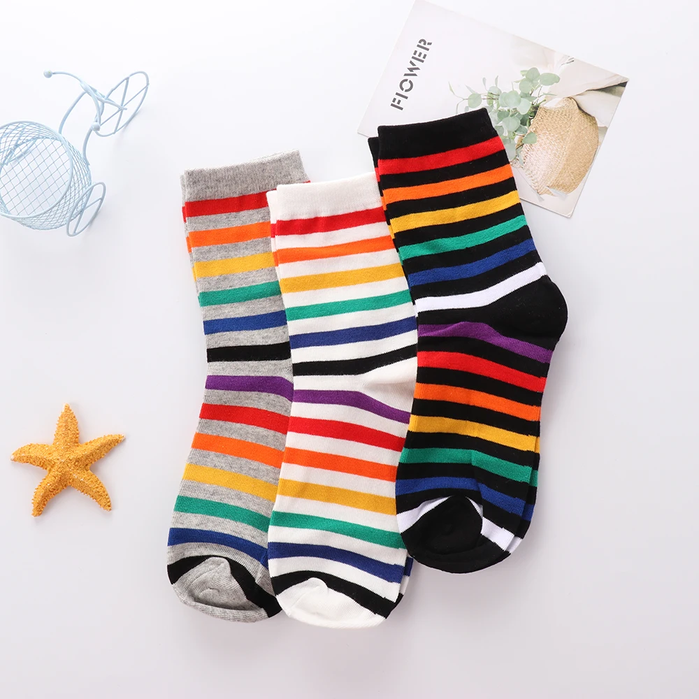 1 пара новых женских носков длинный хлопковый дождь, цветной, в полоску с принтом, новые носки Модные женские осенние впитывающие пот дышащие носки