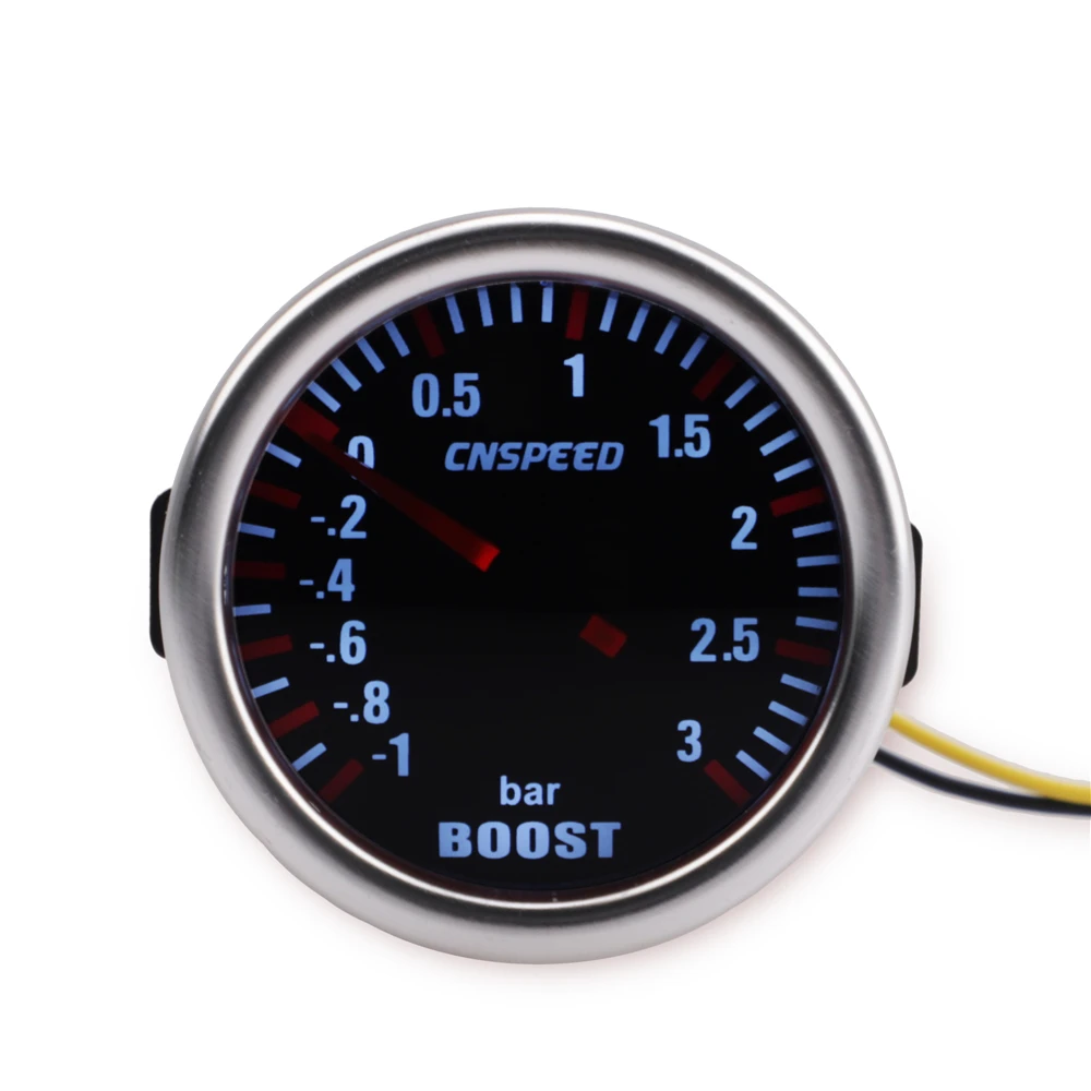 CNSPEED Универсальный 12 В Авто турбо Boost Gauge-1~ 0~ 3 бар " 52 мм дымовой указатель линзы турбо Boost бар метр Цифровой Белый светодиодный