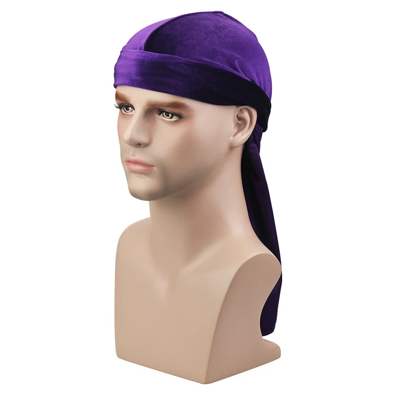 Унисекс дышащая бархатная тюрбан шляпа Durag парики ДУ тюрбан Кепка chemo с длинным шлейфом для девочек на пиратская шляпа Для мужчин wo Для мужчин женские аксессуары для волос - Цвет: Фиолетовый