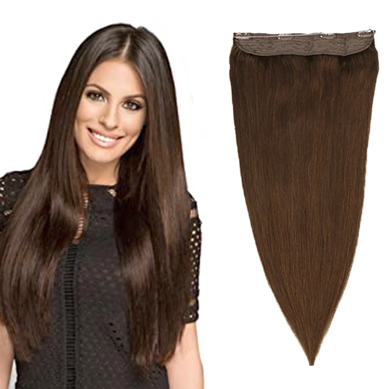 

Toysww 14"-22" Straight Machine Remy Halo Hair Flip in Human Hair Extensions One piece with 4 Clips Fish Line Hair