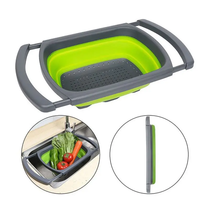 Water Filter Basket Retractable Colander Sink Handle Folding Strainer Bowls Drain Basket Fruit Storage Basket Home Kitchen Tools