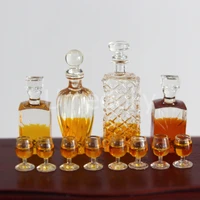 1/12 Miniature Dollhouse Decanters with 2 Glasses Mini Wine Bottle Pretend Play OB11 Doll Kitchen Toy Accessories 1