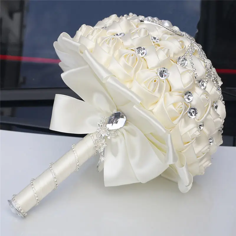 WifeLai-A Rhinestones Holding Flowers Wedding Flowers Bridal Bouquets Ivory Ribbon Brooch Bouquet Wedding Diamond Bouquet W2285 wedding bouquets
