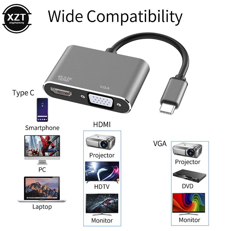 Тип-c к Hdmi+ VGA компьютерный монитор кабель Apple конвертер ноутбук док-станция