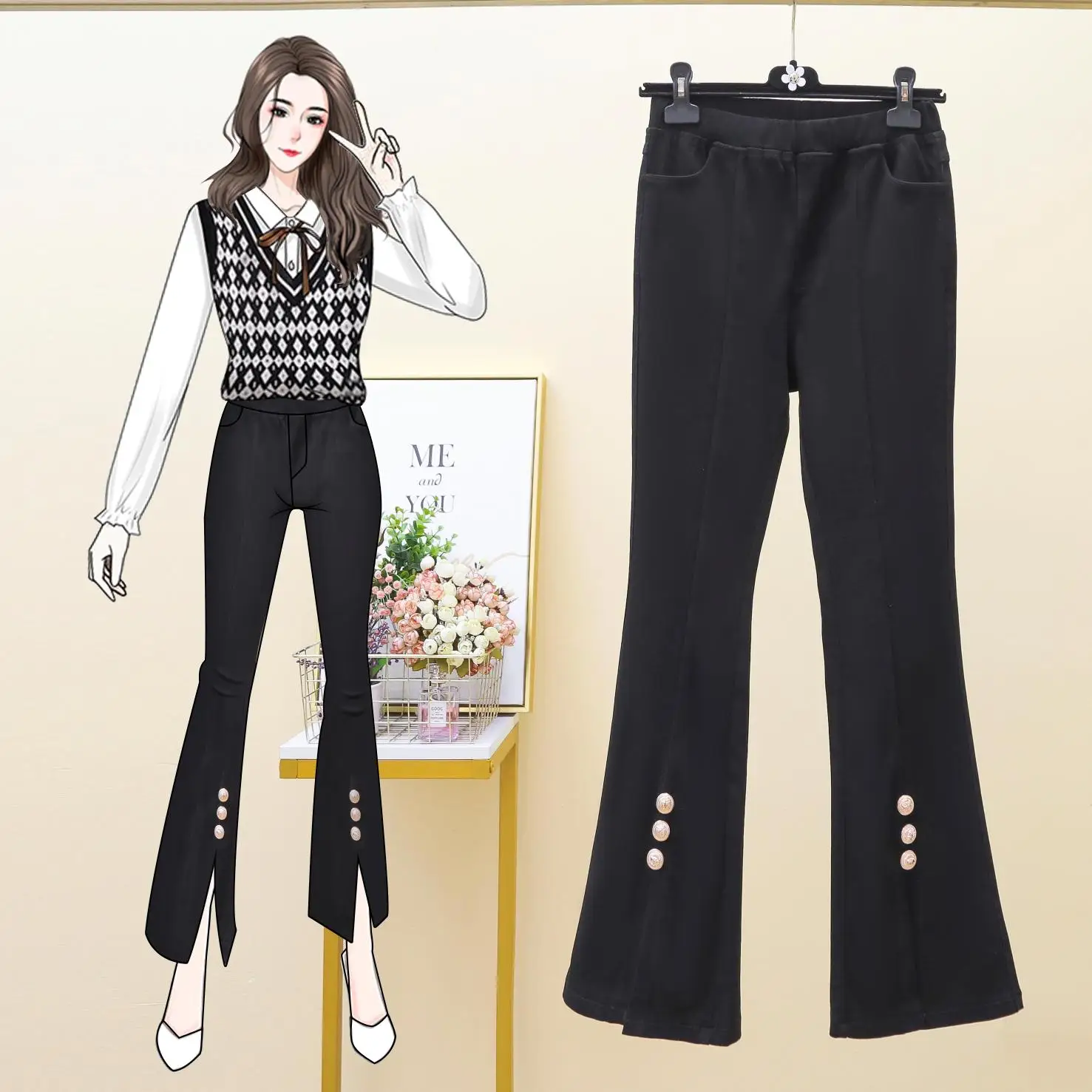 

5Xl Split Solid Color Black Flare Leggings Female Woman Pants Autumn Spring Summer Style Women'S Clothing Panty 2021 Trouser