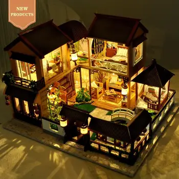 

DIY house new TB2 lotus pond moon Chinese villa handmade creative Christmas gift hand made building model toys