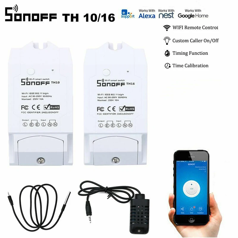 Sonoff Th16 Th1 A2 сенсор 2ch Wifi умный переключатель Alexa 16A Температура Влажность монитор