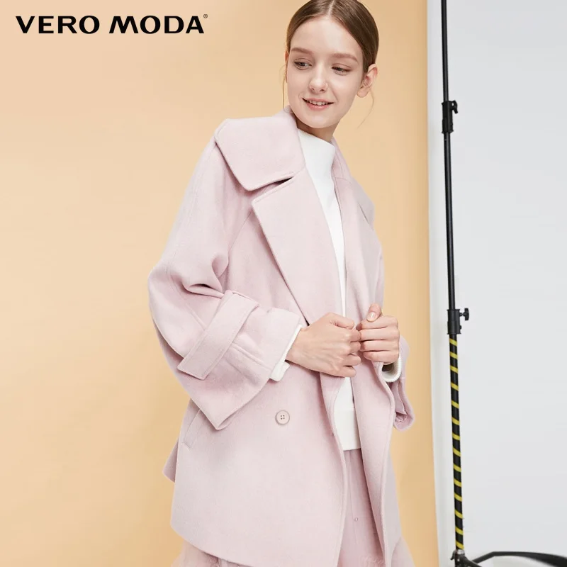 Шерстяное пальто на пуговицах с отворотом Vero Moda свободного кроя | 318327522 Женская