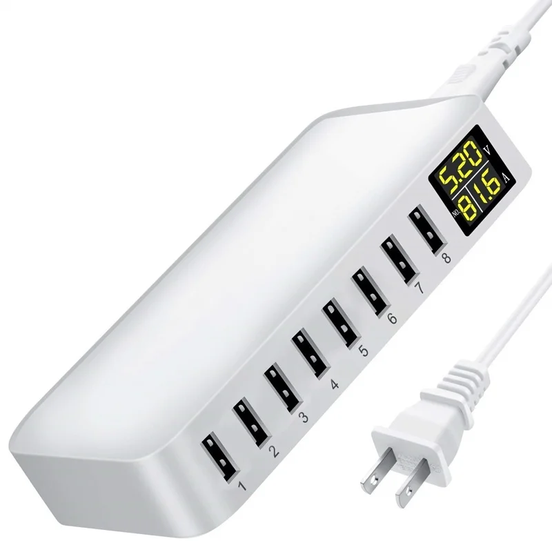 8 портов USB зарядное устройство 5V8A светодиодный дисплей в режиме реального времени Зарядка для iPhone iPad Mini samsung huawei Pixel DV AC адаптер питания быстрое зарядное устройство