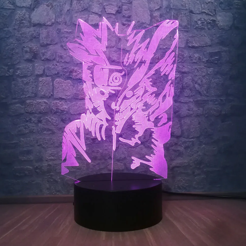 

Uzumaki Naruto&Kyuubi 3D Night Light LED Illusion Desk Table Lamp 7 Colors Change USB Cable Touch Button Creative Children Gift
